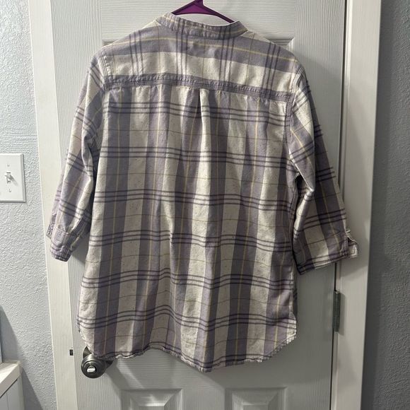 Carhartt Women's Relaxed Fit 3/4 Sleeve Plaid Shirt Gule Gray purple tan Large - Picture 9 of 12